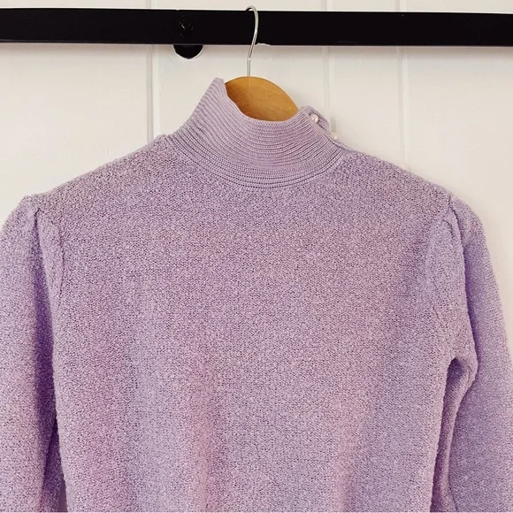 Vintage Lavender Button Neck Puffed Shoulder Long Sleeved Turtle Neck Sweater XS - Picture 2 of 7
